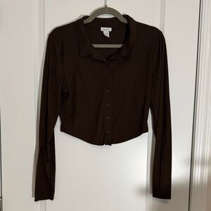 Rue21 Chocolate Brown Button-Down Cropped Shirt